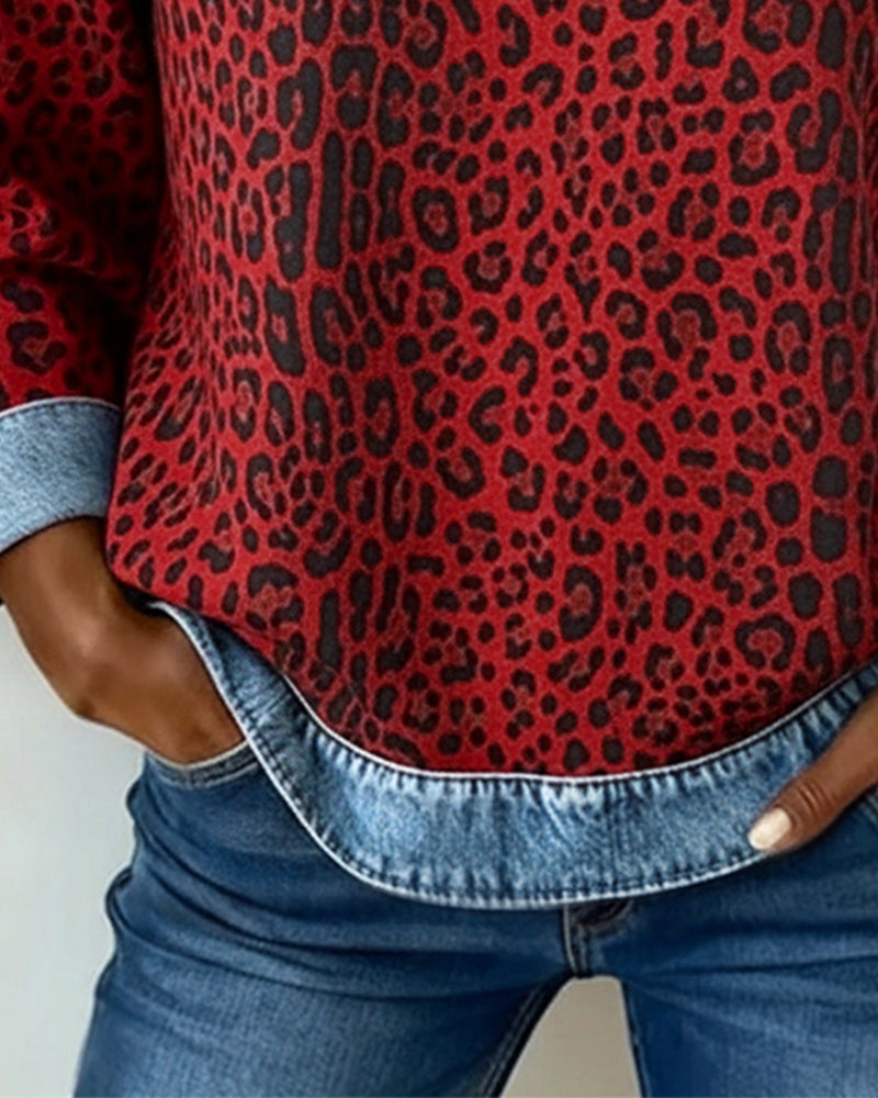 Van Berge Mode©¶© | Trui met Luipaardprint en Denim Patchwork