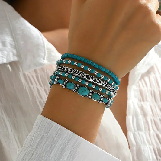 Van Berge Mode© | Armbandenset met turquoise kralen