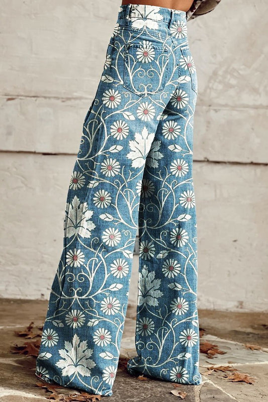 Van Berge Mode©| Elegante Boho Broek met Bloemenpatroon