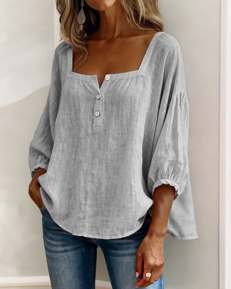 Blouse Eenvoudig Vierkante Hals met Lange Mouwen