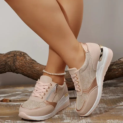Van Berge Mode® | Comfortabele sneakers met veters en een zijrits voor dames