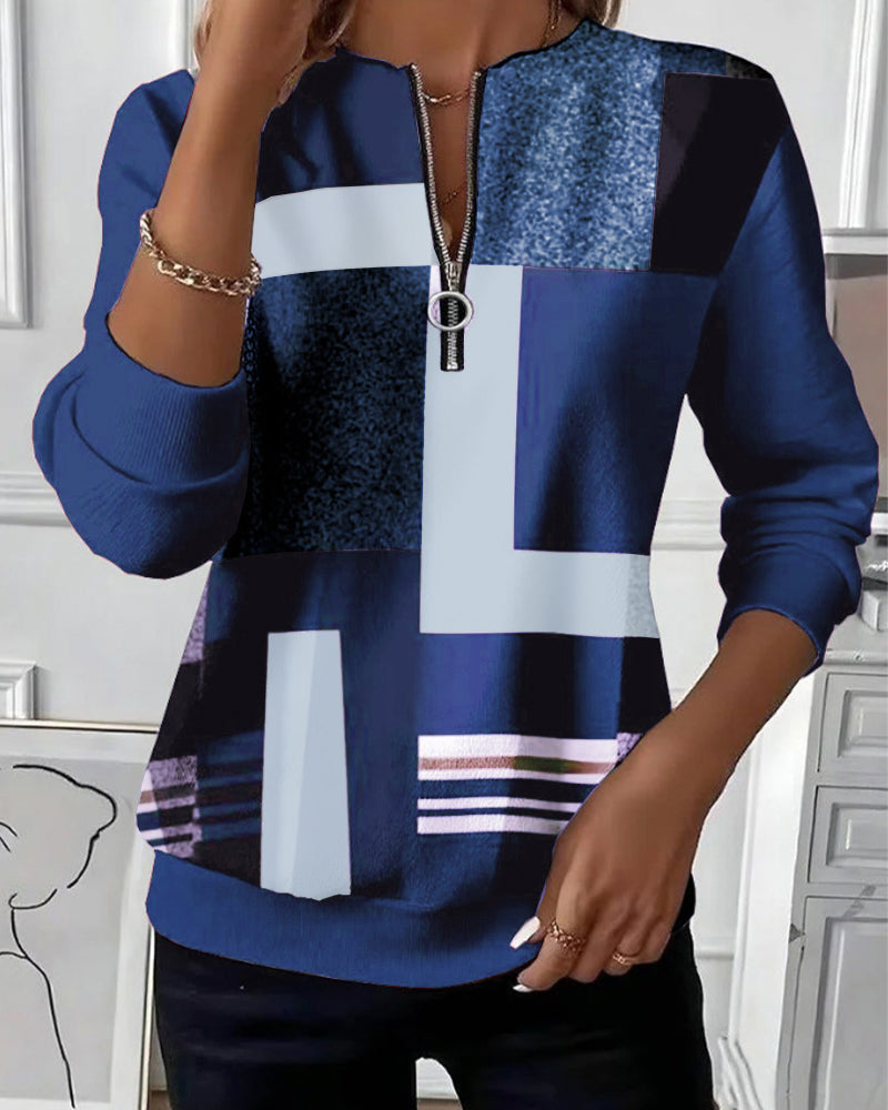 Van Berge Mode©¶© | Casual Trui met Halve Rits en Print