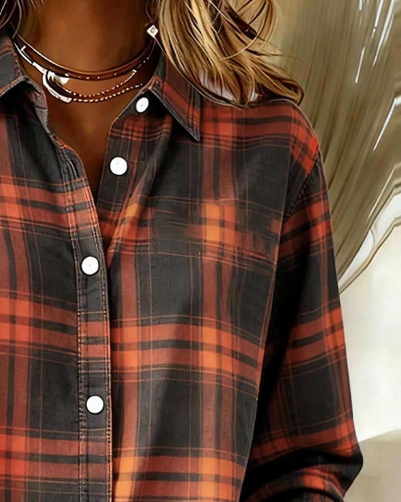Laluna® | Shirt met Ruitpatroon en Ingesneden Kraag