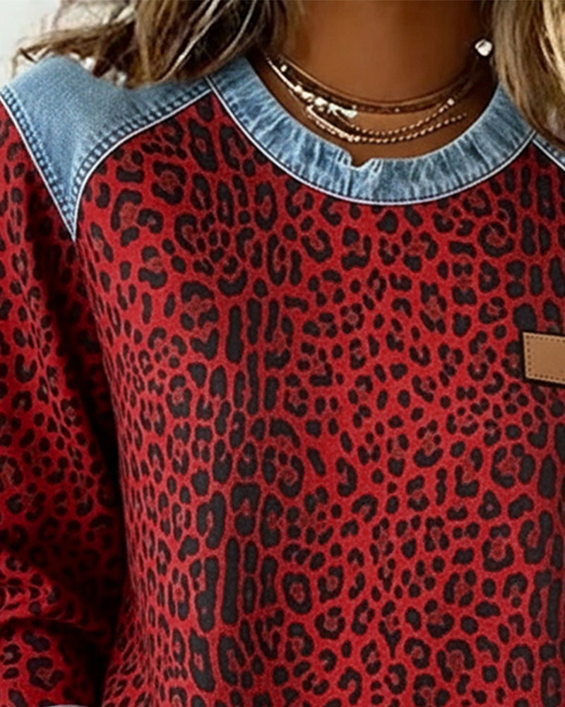 Laluna® | Trui met Luipaardprint en Denim Patchwork