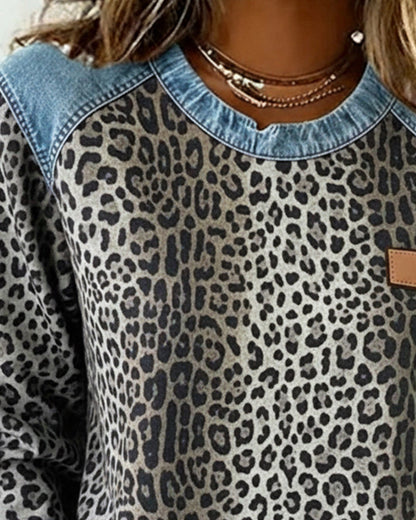 Van Berge Mode©¶© | Trui met Luipaardprint en Denim Patchwork