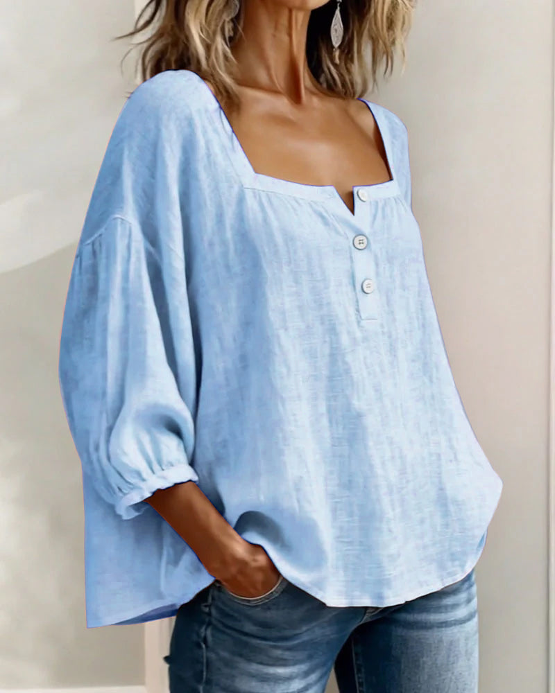 Blouse Eenvoudig Vierkante Hals met Lange Mouwen