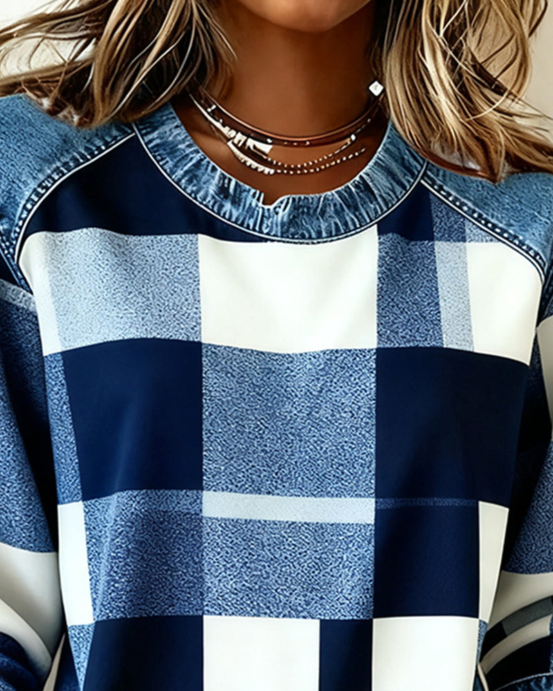 Laluna® | Trui met Ruit Patchwork en Contrastkleur