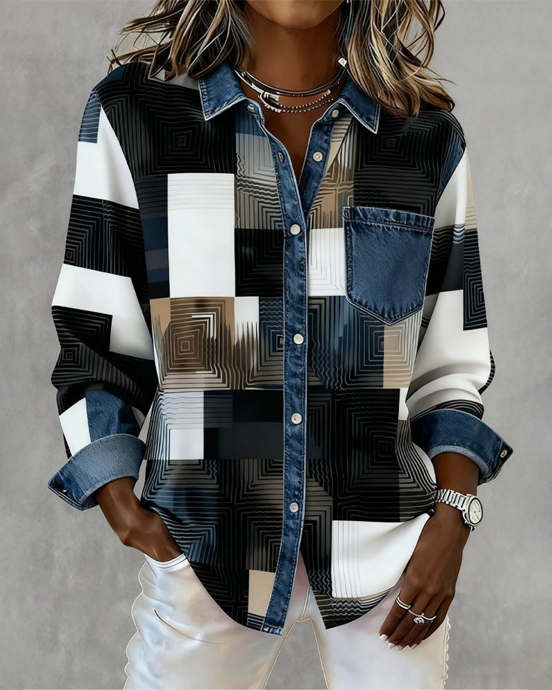 Van Berge Mode©¶© | Kleurblok Shirt met Modieuze Kraag