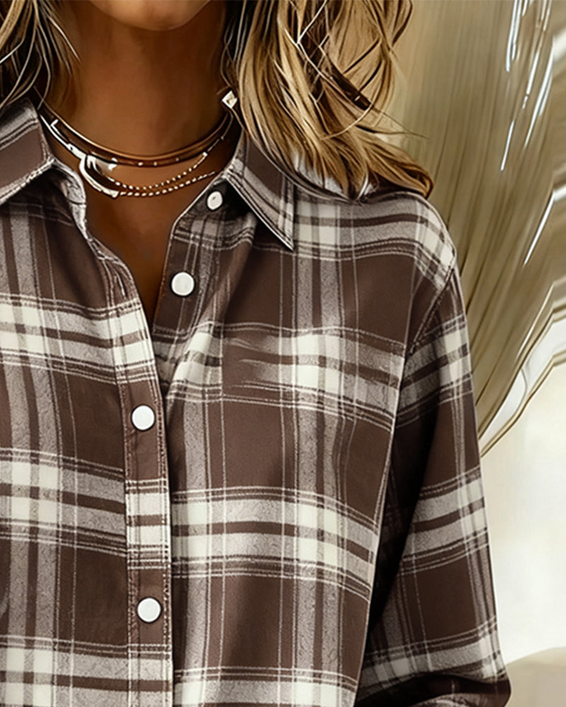 Laluna® | Shirt met Ruitpatroon en Ingesneden Kraag