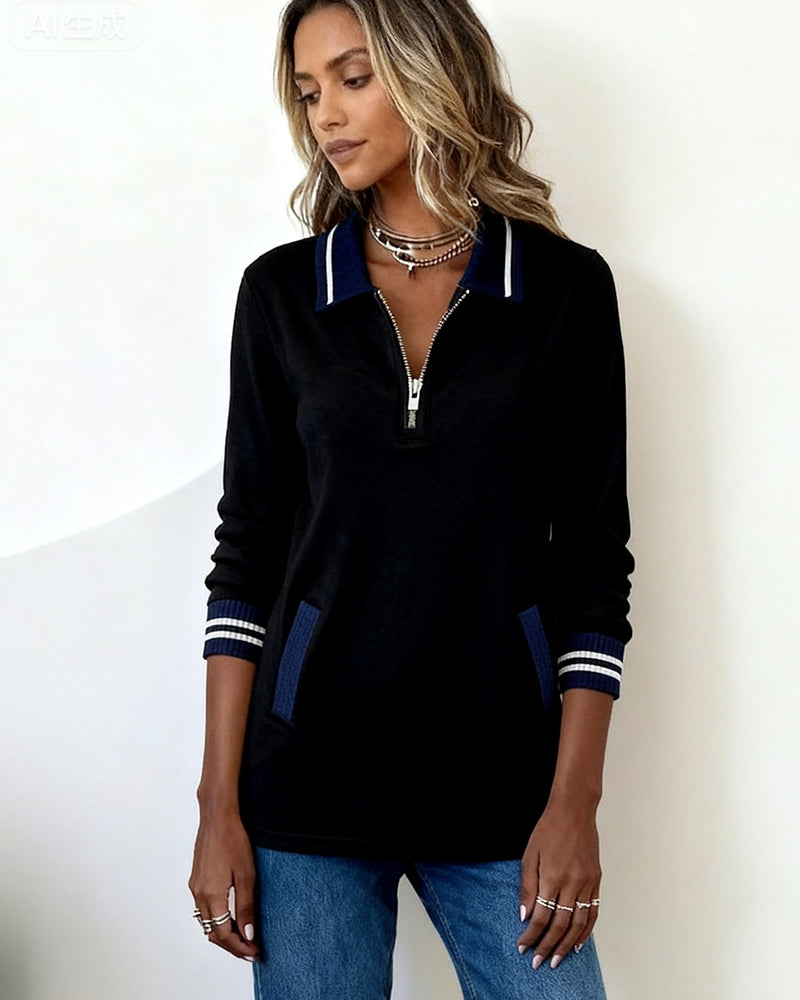 Laluna® | Losse Trui met Revers en Rits