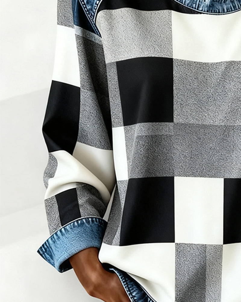 Laluna® | Trui met Ruit Patchwork en Contrastkleur