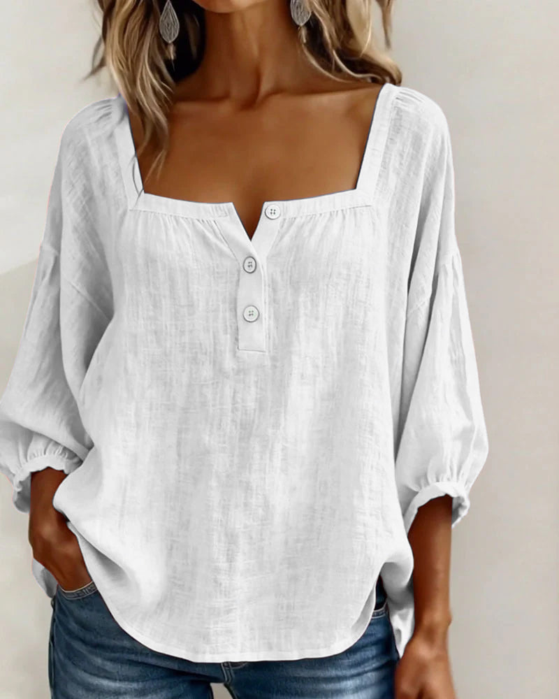 Blouse Eenvoudig Vierkante Hals met Lange Mouwen