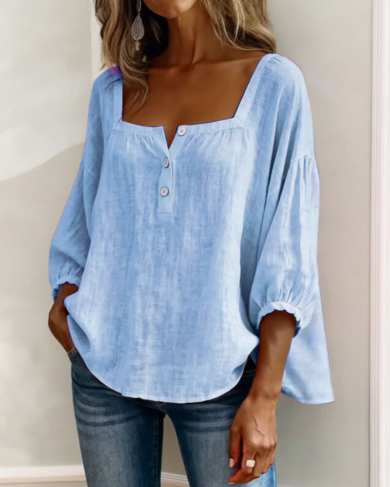 Blouse Eenvoudig Vierkante Hals met Lange Mouwen