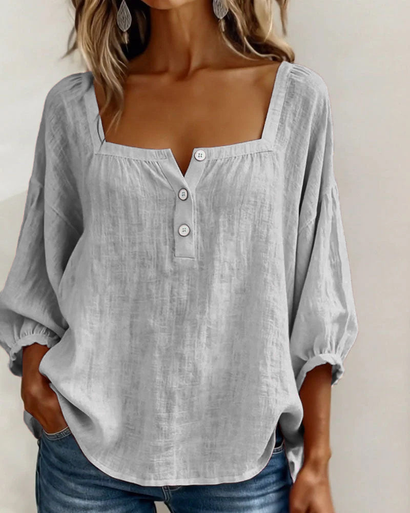 Blouse Eenvoudig Vierkante Hals met Lange Mouwen