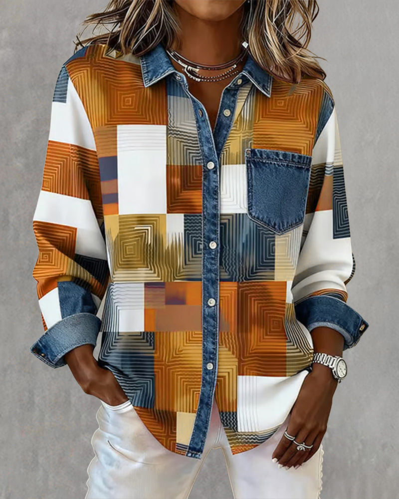 Van Berge Mode©¶© | Kleurblok Shirt met Modieuze Kraag