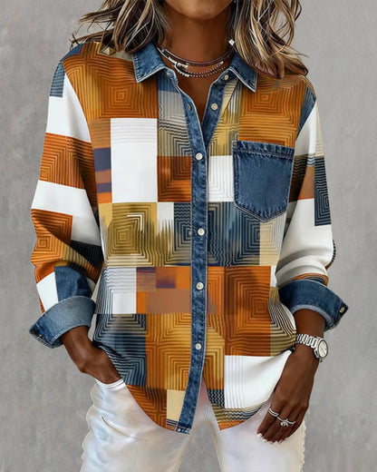 Van Berge Mode©¶© | Kleurblok Shirt met Modieuze Kraag