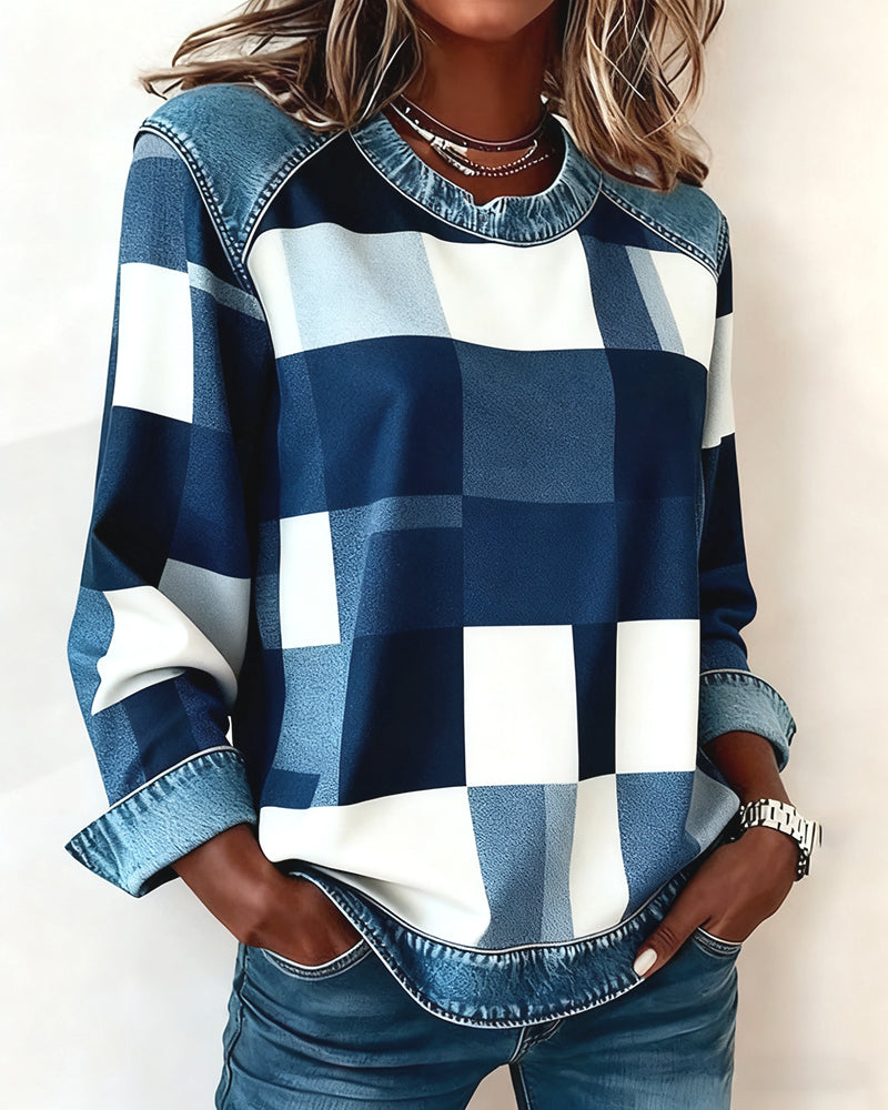 Laluna® | Trui met Ruit Patchwork en Contrastkleur