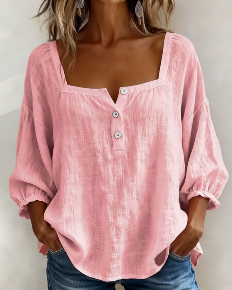 Blouse Eenvoudig Vierkante Hals met Lange Mouwen