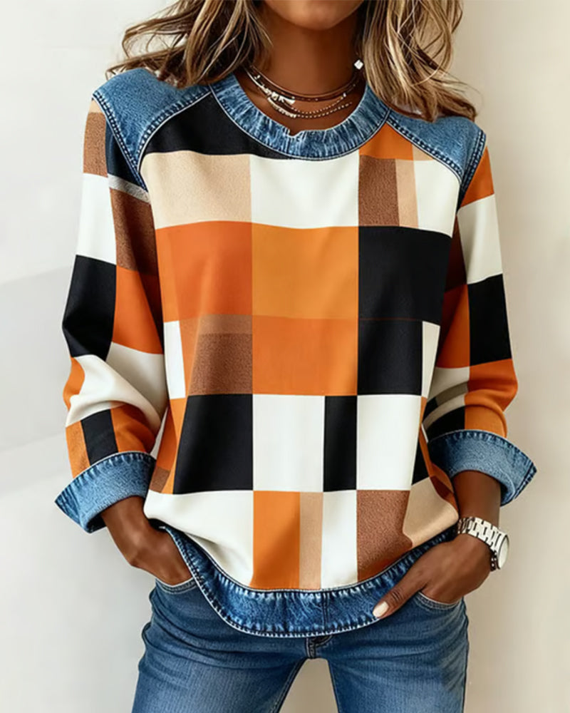 Van Berge Mode©¶© | Trui met Ruit Patchwork en Contrastkleur