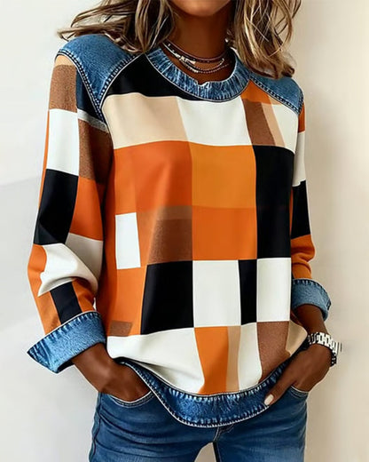 Van Berge Mode©¶© | Trui met Ruit Patchwork en Contrastkleur