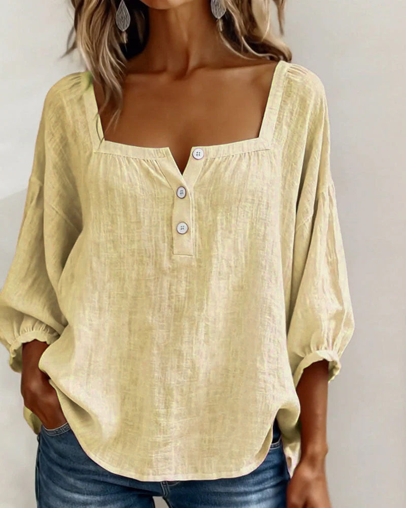 Blouse Eenvoudig Vierkante Hals met Lange Mouwen