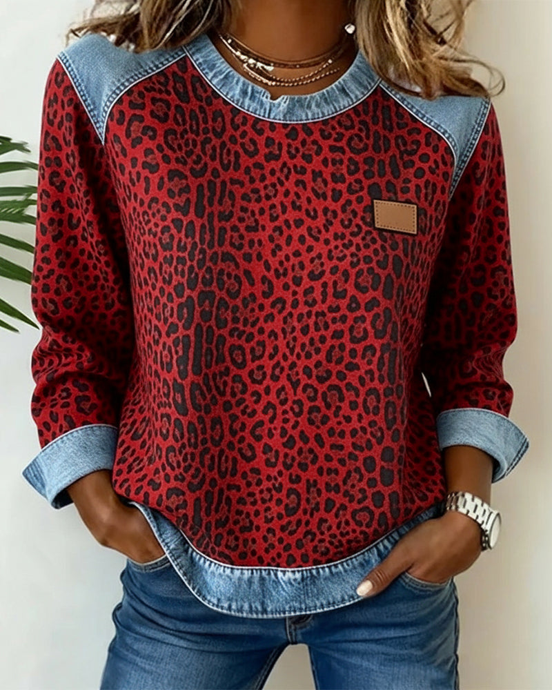 Van Berge Mode©¶© | Trui met Luipaardprint en Denim Patchwork