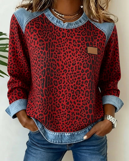 Van Berge Mode©¶© | Trui met Luipaardprint en Denim Patchwork