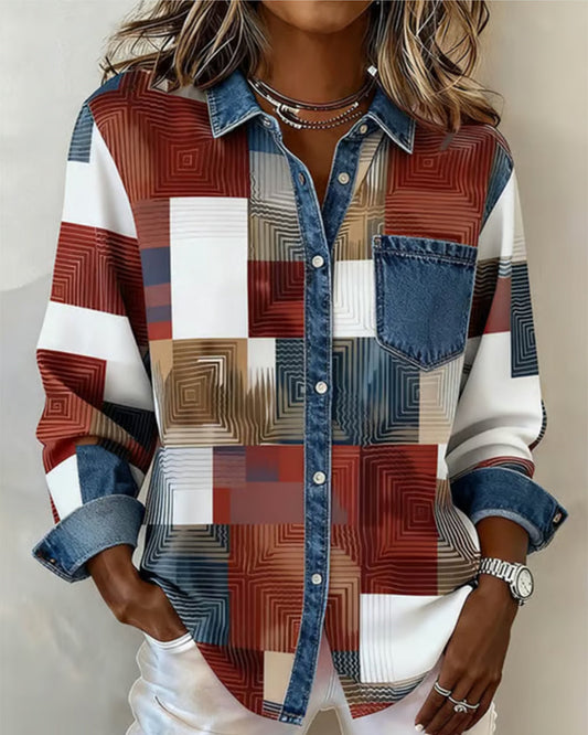 Van Berge Mode©¶© | Kleurblok Shirt met Modieuze Kraag