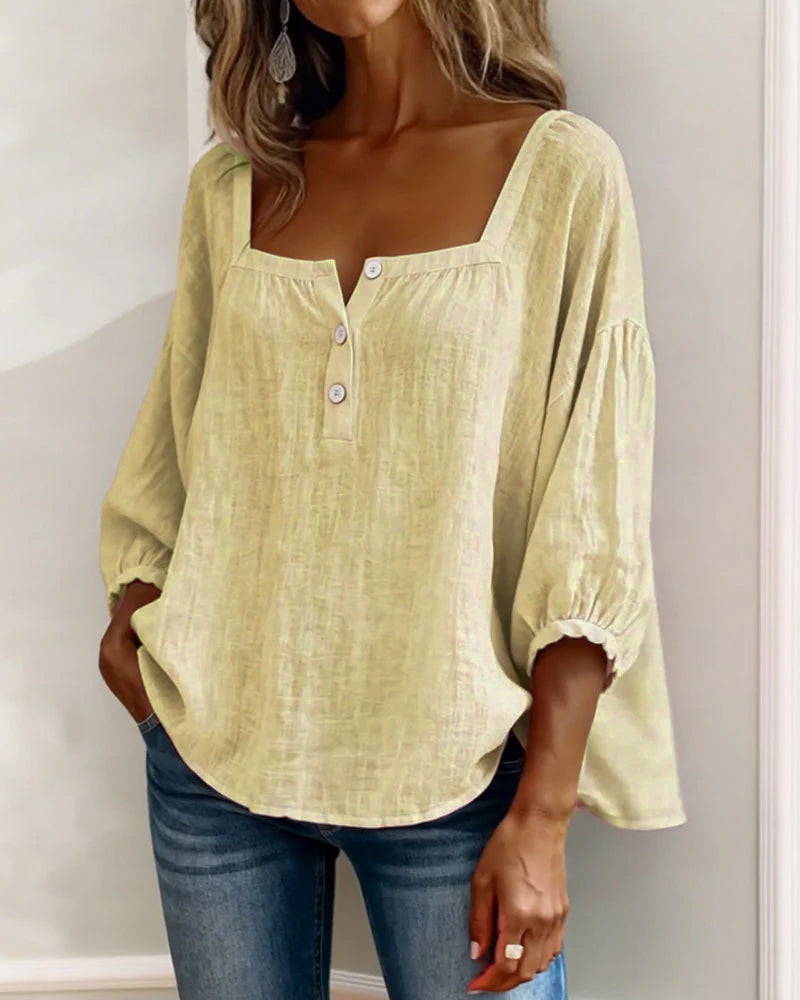 Blouse Eenvoudig Vierkante Hals met Lange Mouwen