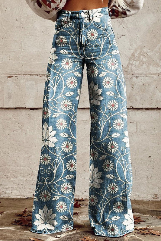 Van Berge Mode©| Elegante Boho Broek met Bloemenpatroon