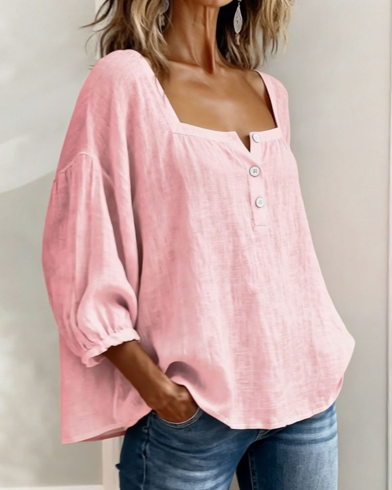 Blouse Eenvoudig Vierkante Hals met Lange Mouwen