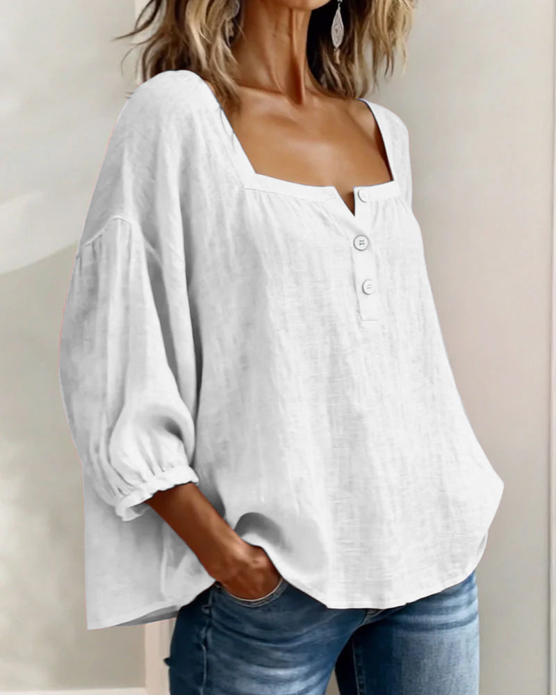 Blouse Eenvoudig Vierkante Hals met Lange Mouwen