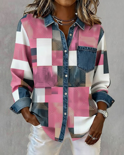 Van Berge Mode©¶© | Kleurblok Shirt met Modieuze Kraag