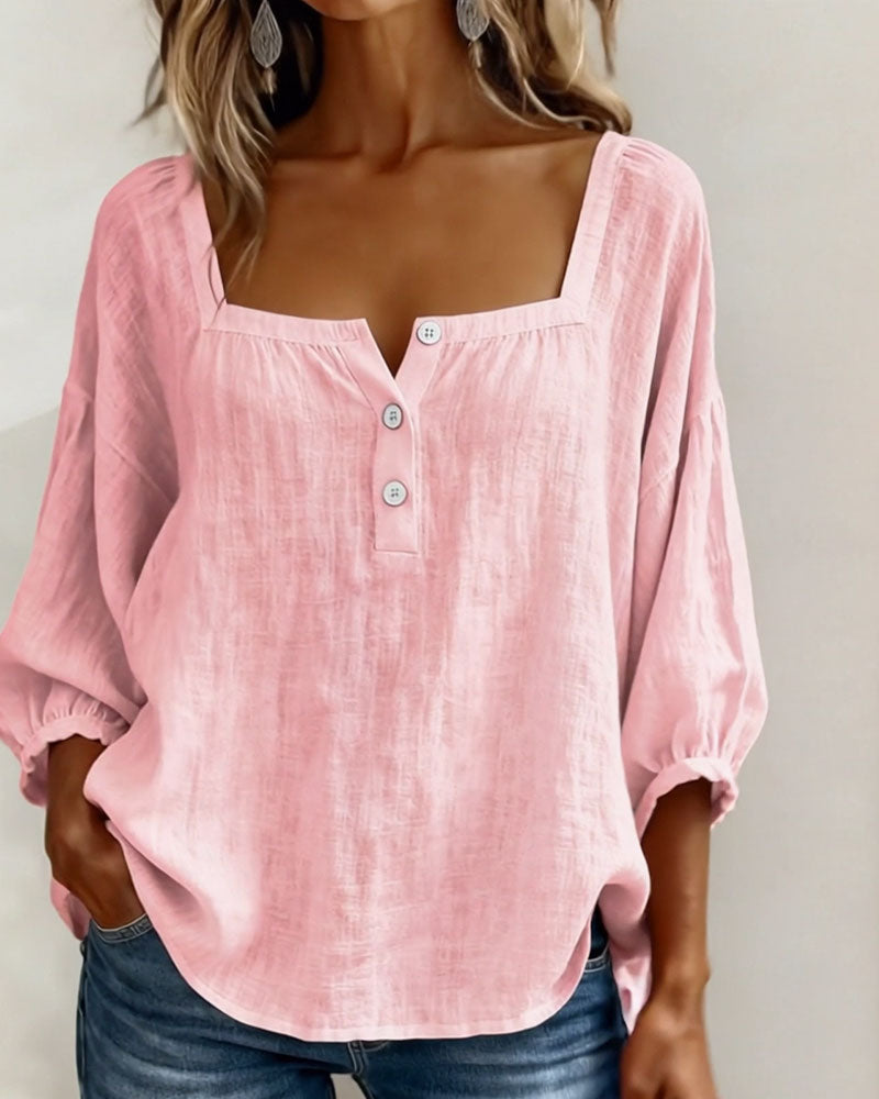 Blouse Eenvoudig Vierkante Hals met Lange Mouwen