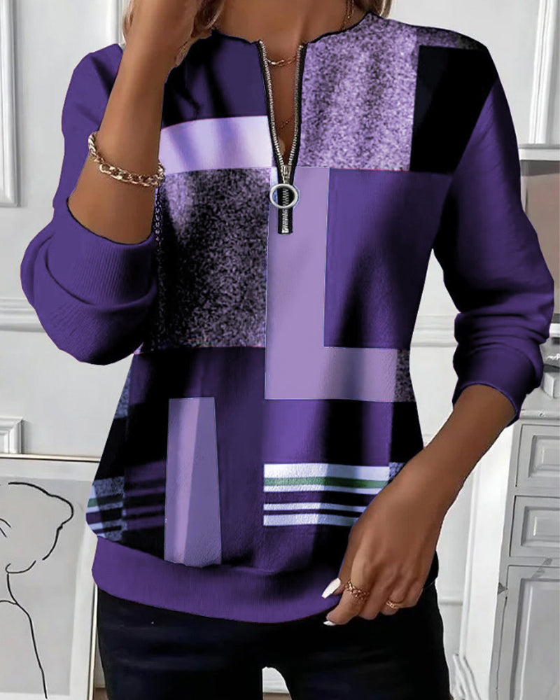 Van Berge Mode©¶© | Casual Trui met Halve Rits en Print