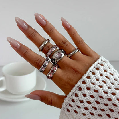Van Berge Mode© | Set van 6 Goudkleurige Ringen met Paarse Zirkoon ƒ?? Verstelbaar & Luxe Afwerking
