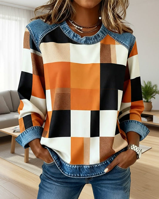 Van Berge Mode©¶© | Trui met Ruit Patchwork en Contrastkleur