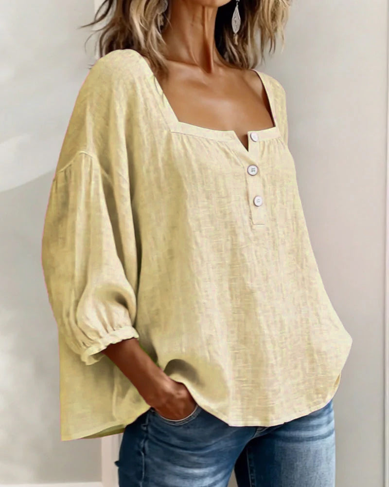 Blouse Eenvoudig Vierkante Hals met Lange Mouwen