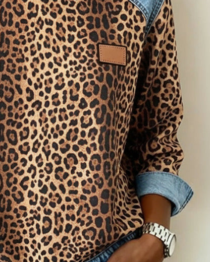 Van Berge Mode©¶© | Trui met Luipaardprint en Denim Patchwork