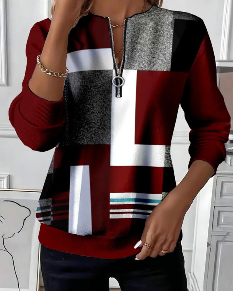 Van Berge Mode©¶© | Casual Trui met Halve Rits en Print