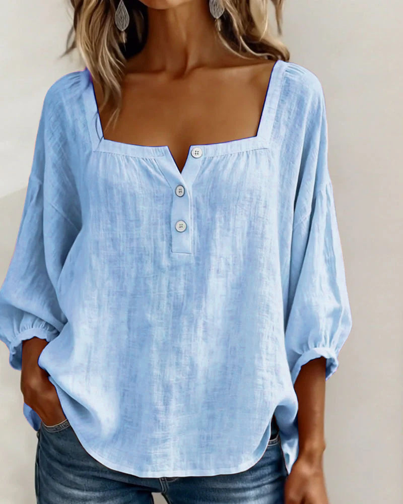Blouse Eenvoudig Vierkante Hals met Lange Mouwen