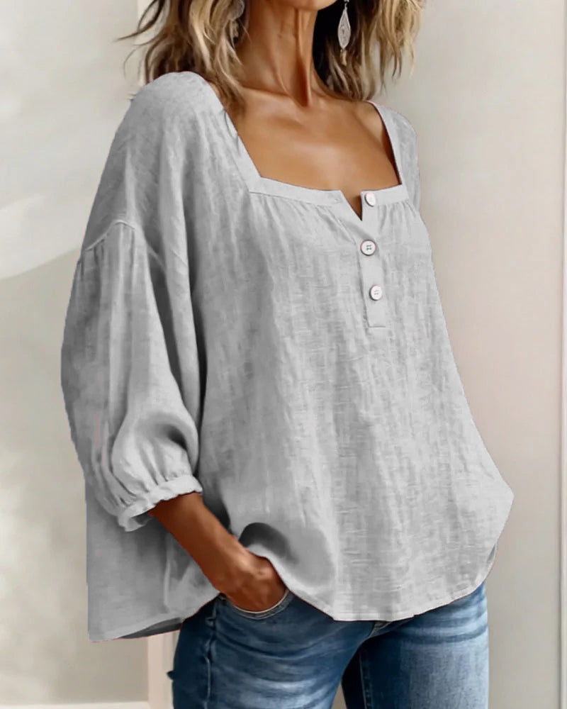 Blouse Eenvoudig Vierkante Hals met Lange Mouwen