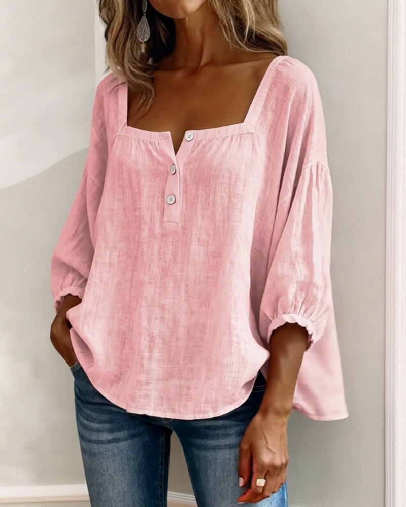 Blouse Eenvoudig Vierkante Hals met Lange Mouwen