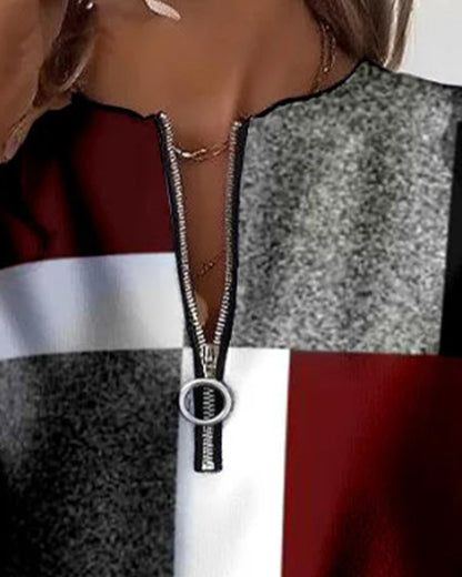 Van Berge Mode©¶© | Casual Trui met Halve Rits en Print