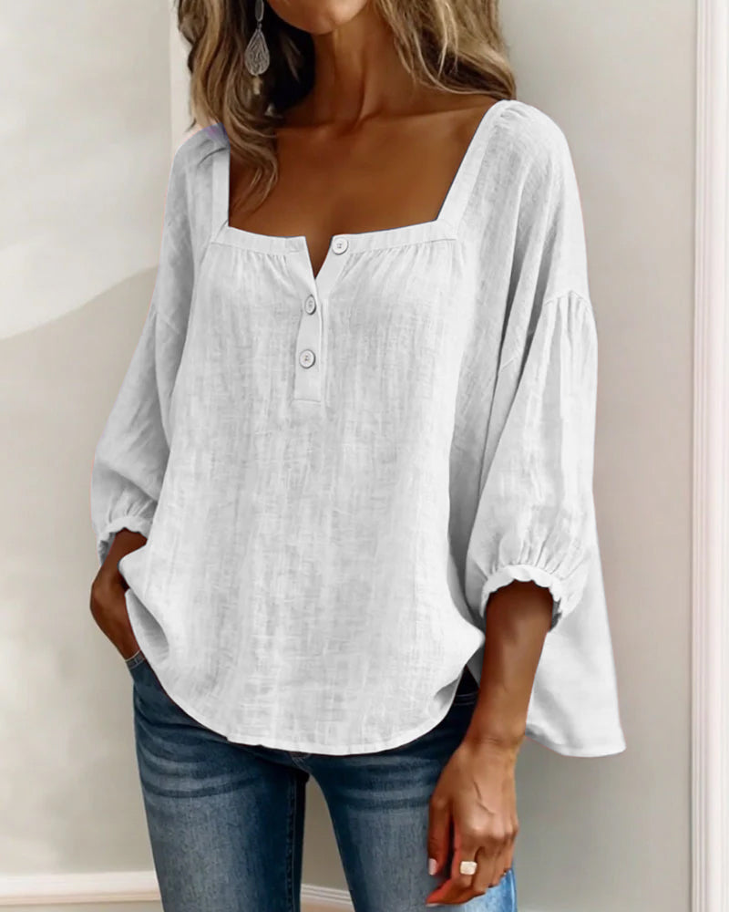 Blouse Eenvoudig Vierkante Hals met Lange Mouwen