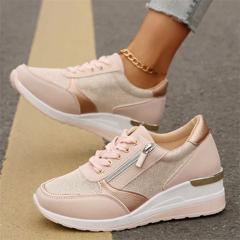 Van Berge Mode® | Comfortabele sneakers met veters en een zijrits voor dames