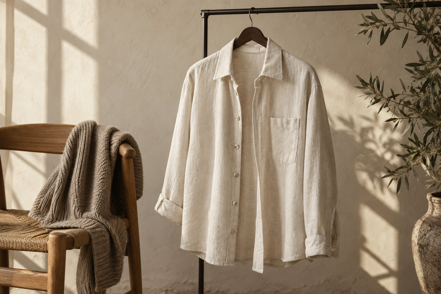 Sfeerbeeld met kleding in natuurlijke tinten